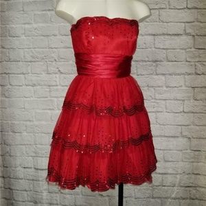 MASQUERADE Strapless Formal Sequin Layered Dress